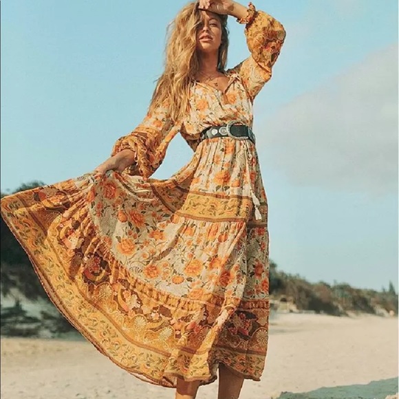 Long Sleeve Boho Floral Gypsy Print Maxi Dress - Picture 3 of 13
